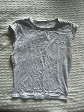 Abercrombie & Fitch Paloma Top White, Ruched Waist, Mock Neck, Cap-Sleeve Tee